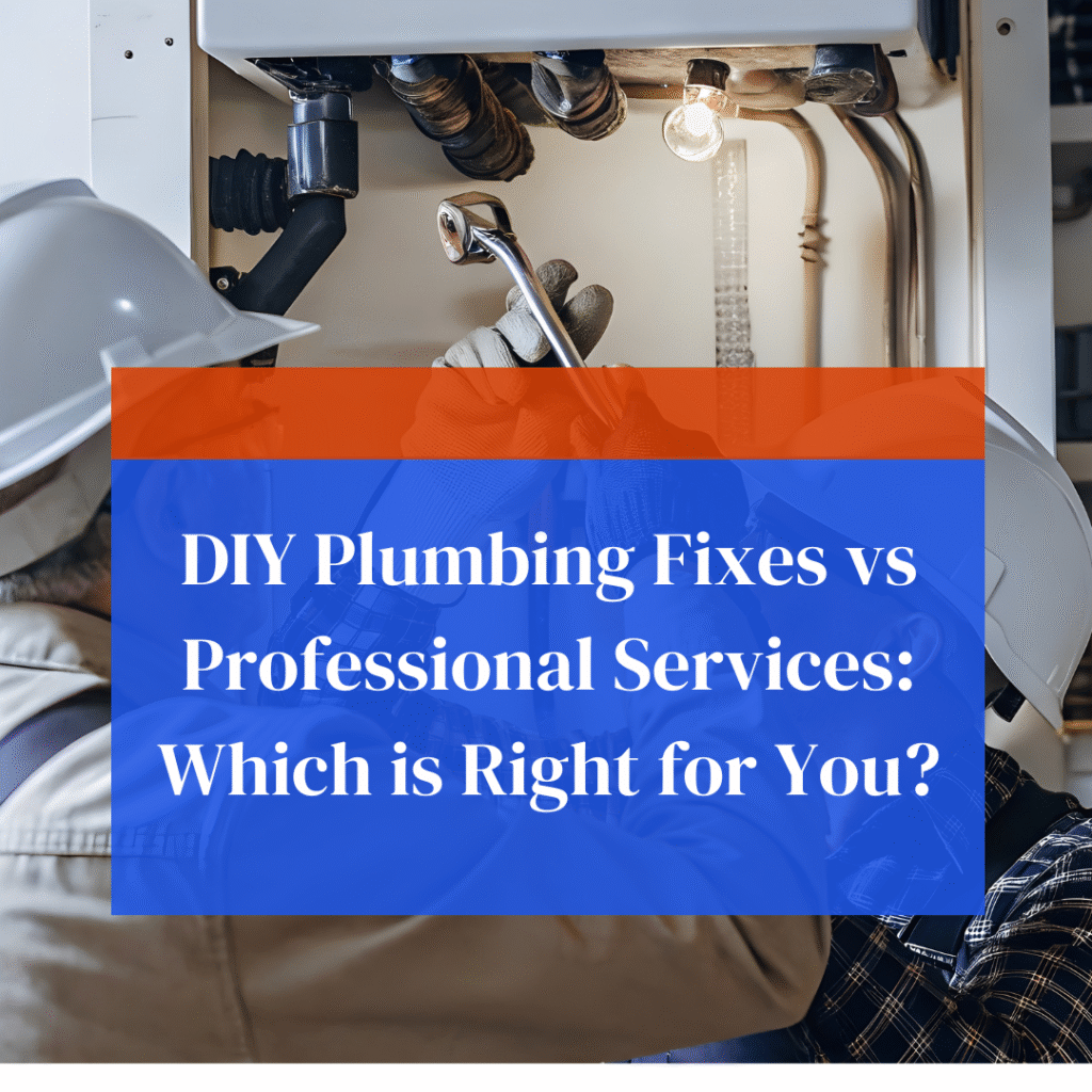 “Homeowner attempting a DIY plumbing repair contrasted with a professional plumber providing expert plumbing services.”