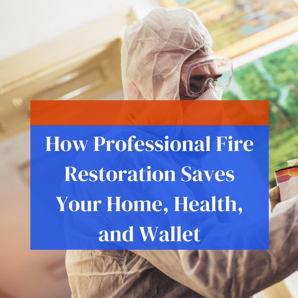 “Fire restoration expert cleaning smoke and soot damage from a home interior to prevent health risks and costly repairs.”