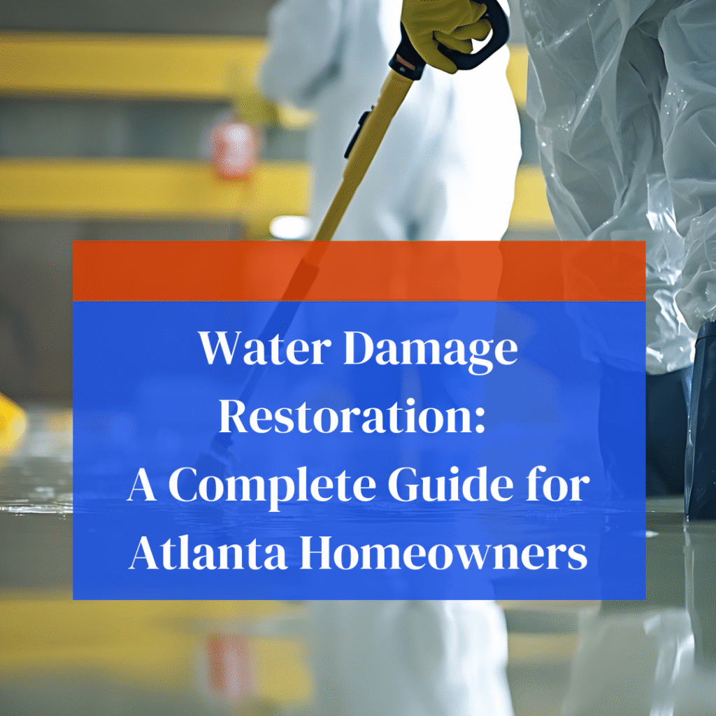 “Water damage restoration technician using drying equipment in an Atlanta home after a leak or flooding incident.”