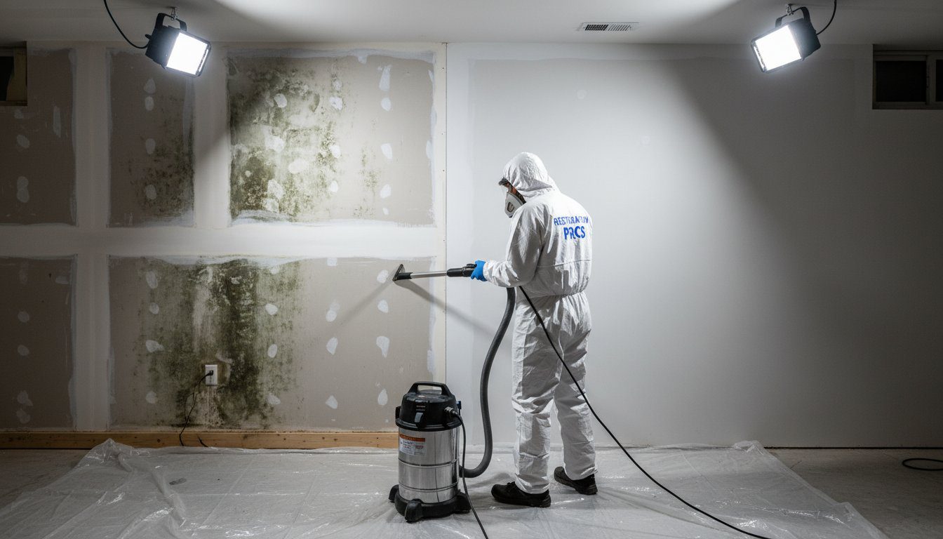 Mold growth on drywall inspected before removal in a Metro Atlanta home