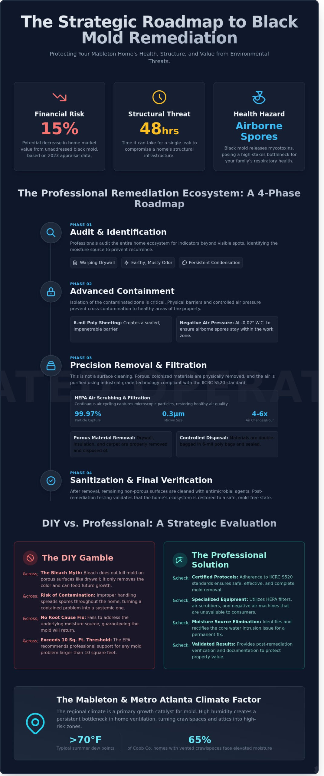 Black Mold Remediation in Mableton: A Strategic Checklist for Homeowners - Infographic