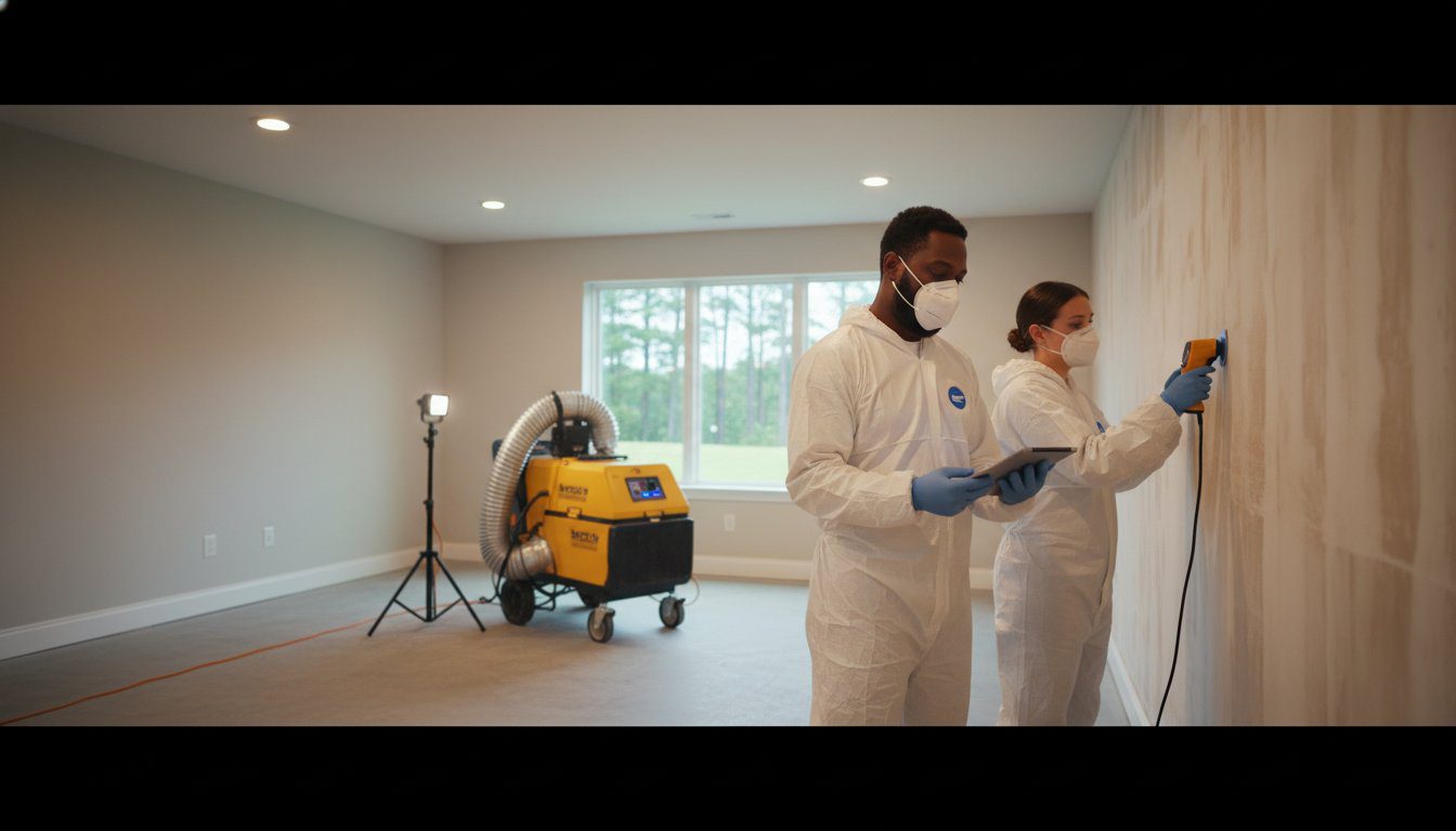 Sewage Remediation Services Metro Atlanta | IICRC Decon 2 Technician applying antimicrobial disinfectant during sewage remediation in a Metro Atlanta home