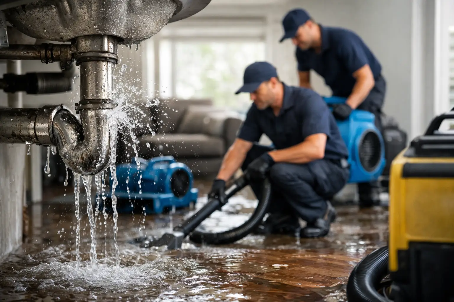Burst Pipe Repair Metro Atlanta, GA | 60-Min Response 1 Technician repairing a burst pipe and extracting water in a Metro Atlanta home
