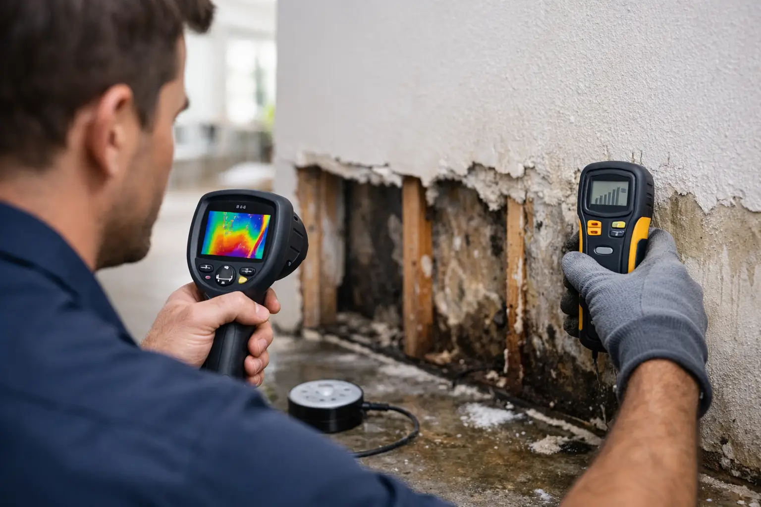 Technician mapping moisture levels inside a Metro Atlanta crawl space