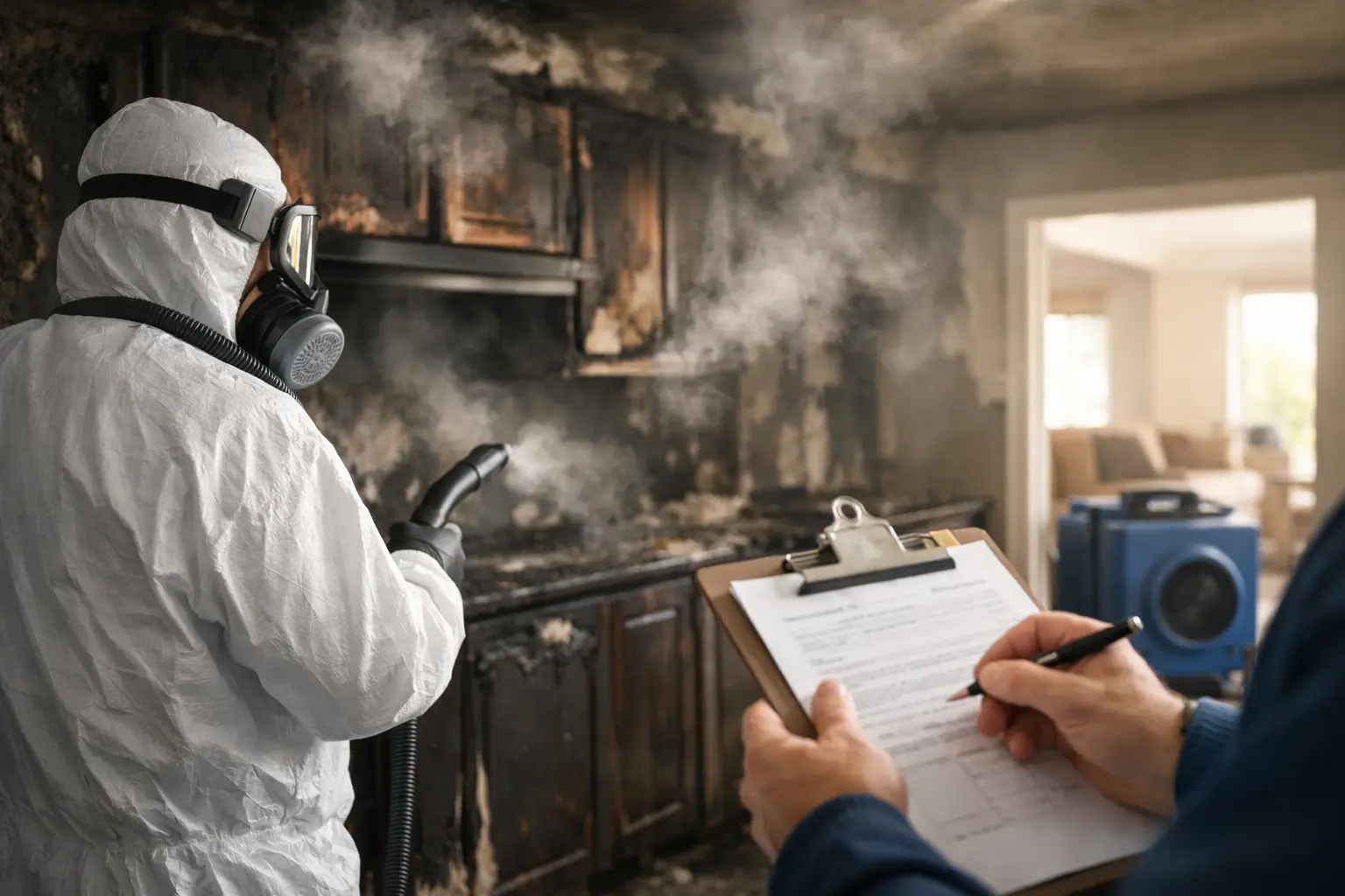 Smoke remediation equipment in a Metro Atlanta home after a fire